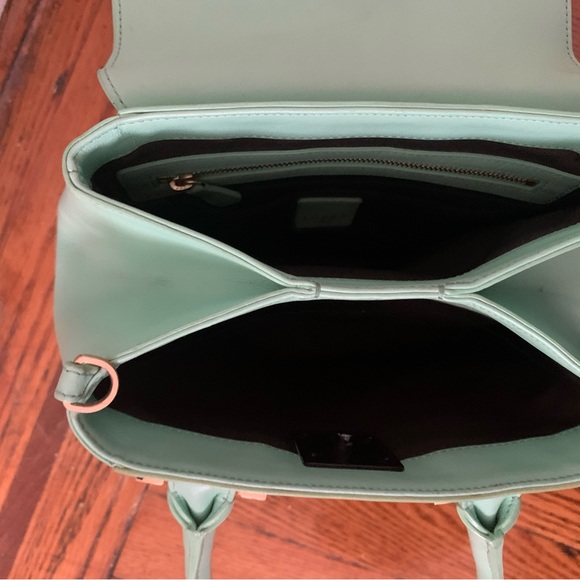 Luana Leather Italy Light Green/Seafoam Diamond Mini Tote with Crossbody Strap - Picture 5 of 7